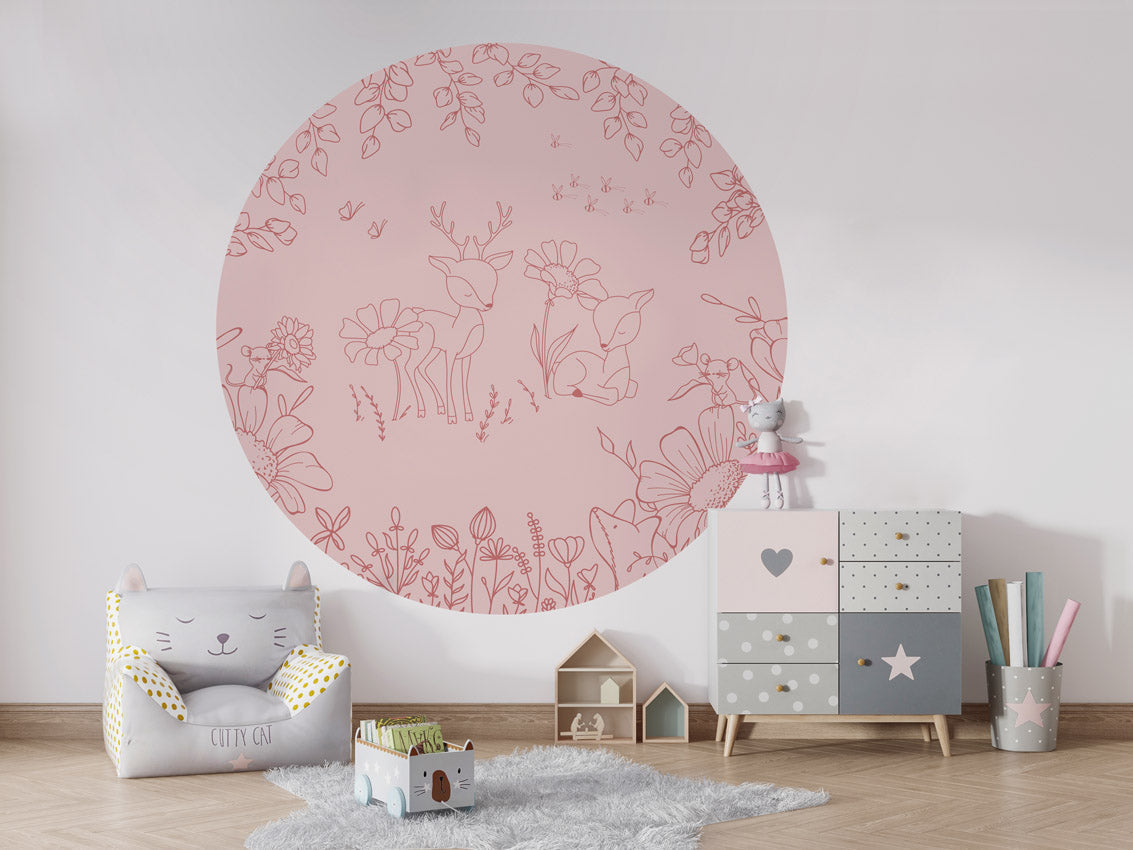 Deer Doodles - Pink Dark - Circle
