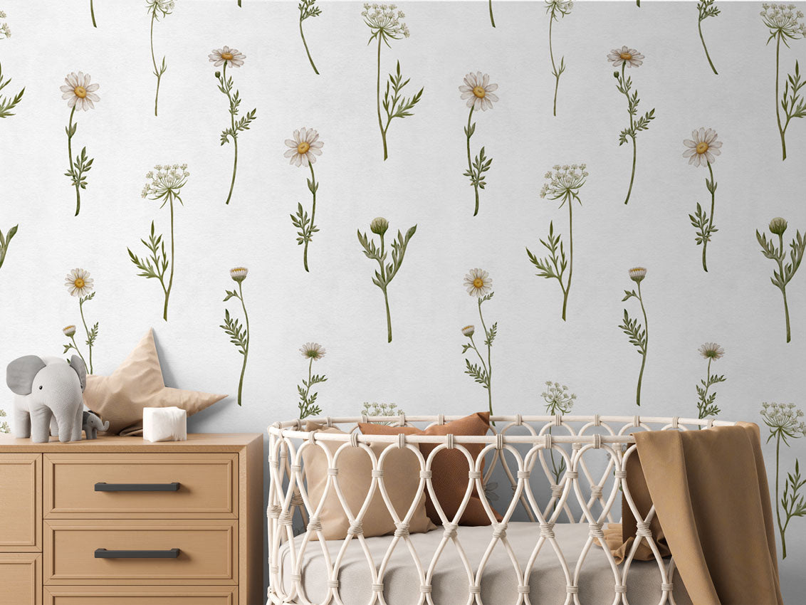Dreamy Daisies luxury wallpaper in kids room interior — Artehub Egypt