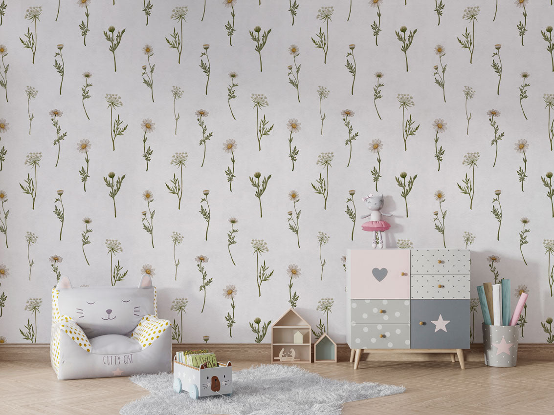 Dreamy Daisies luxury wallpaper in kids room interior — Artehub Egypt