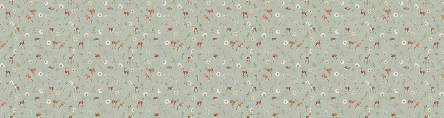 Dancing Deer - Green European wallpaper motif design for kids room — Artehub Egypt