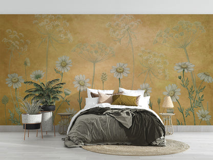 Dazzling Daisies - Yellow luxury wallpaper interior room:bedroom — Artehub Egypt