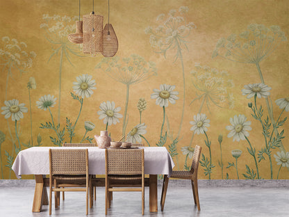 Dazzling Daisies - Yellow luxury wallpaper interior room:diningroom — Artehub Egypt