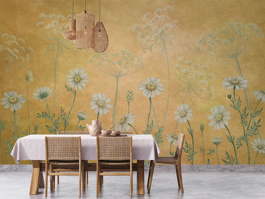 Dazzling Daisies - Yellow luxury wallpaper interior room:diningroom — Artehub Egypt