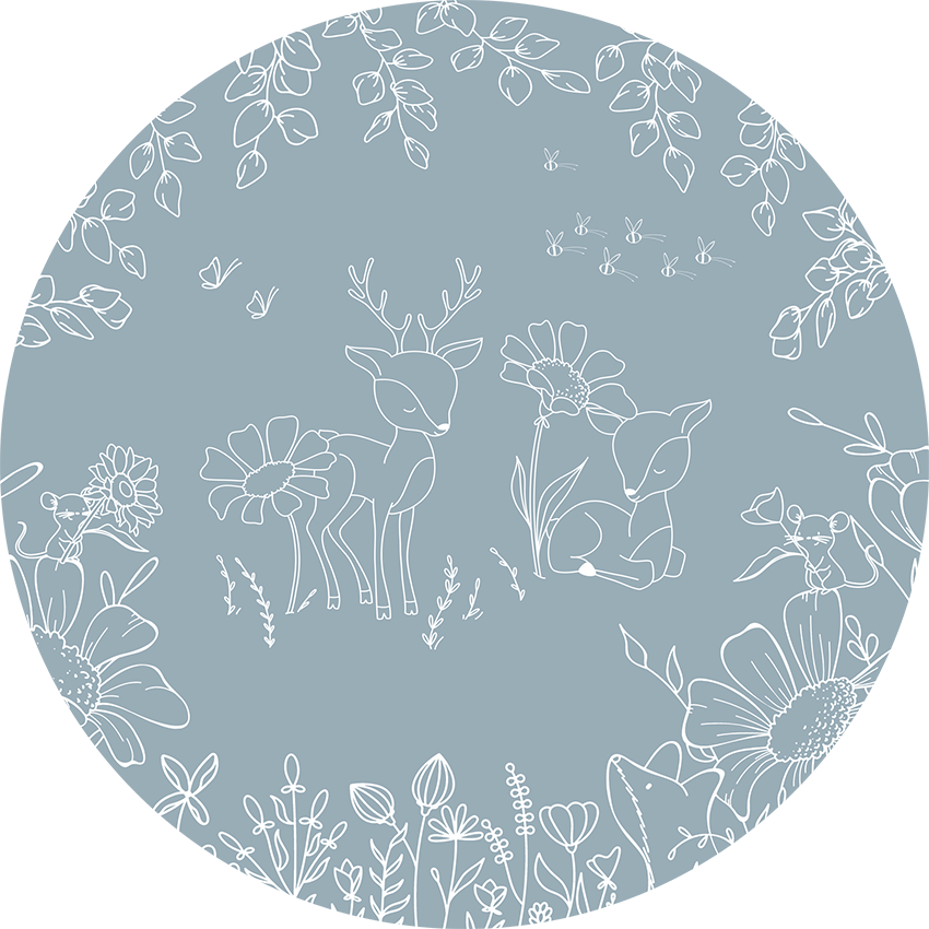 Deer Doodles - Blue - Circle