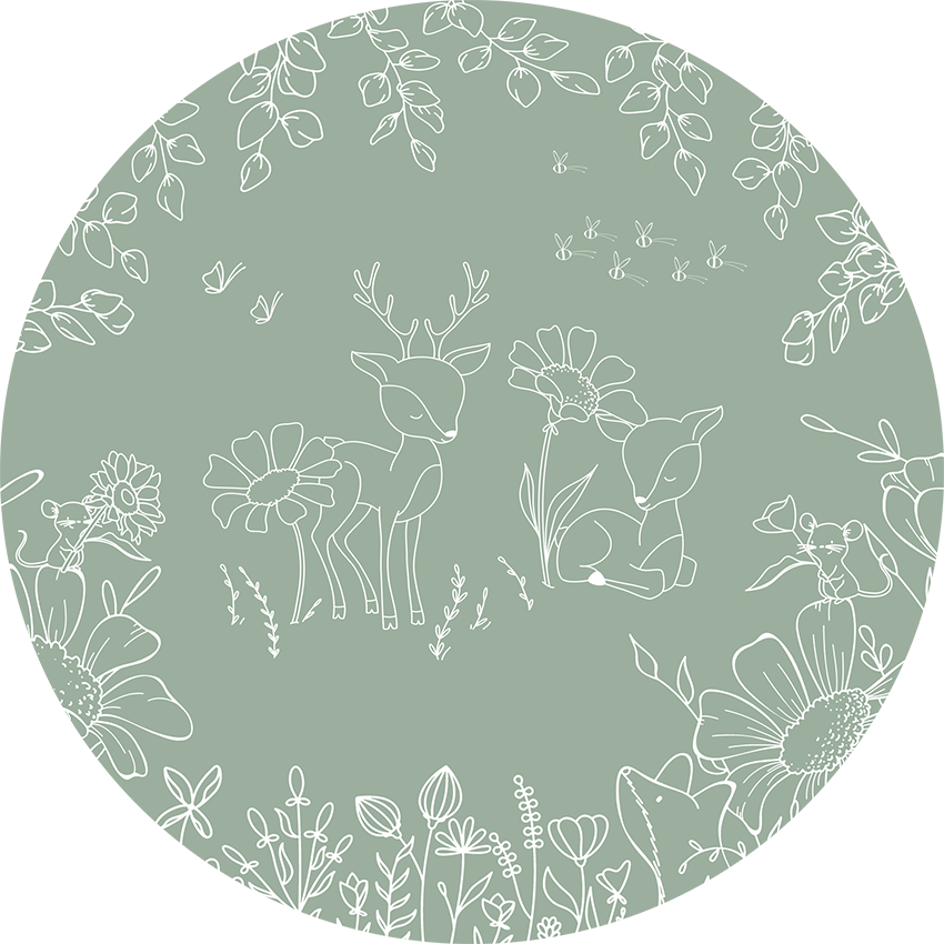 Deer Doodles - Green - Circle