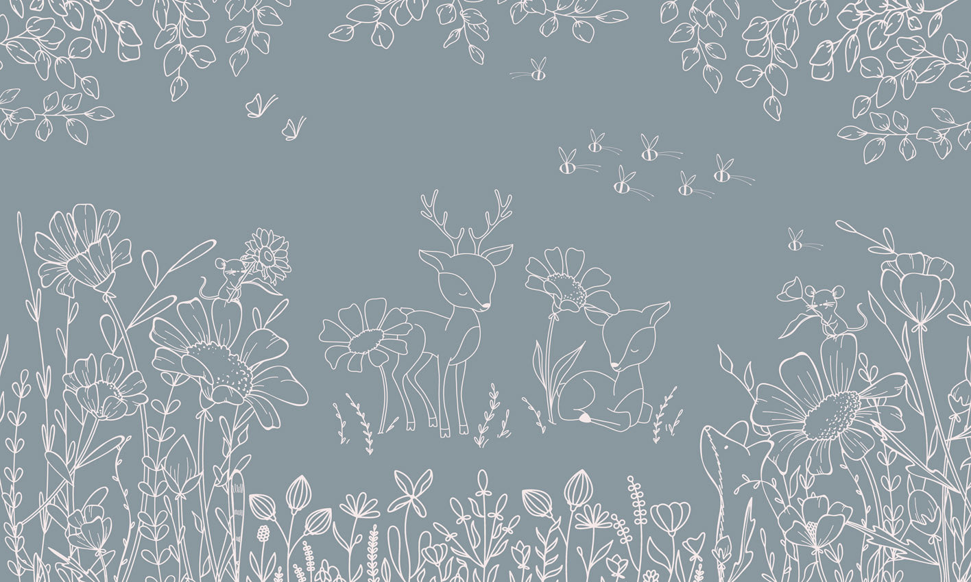 Deer Doodles - blue mural wallpaper design — premium wallpaper by Artehub Egypt