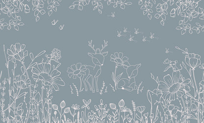 Deer Doodles - blue mural wallpaper design — premium wallpaper by Artehub Egypt