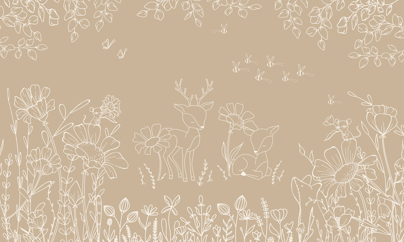 Deer Doodles - brown mural wallpaper design — premium wallpaper by Artehub Egypt
