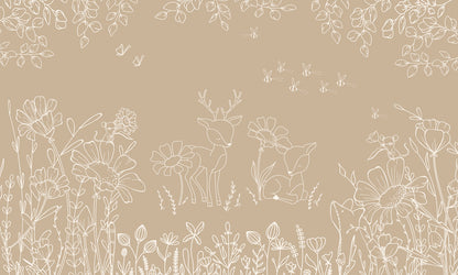 Deer Doodles - brown mural wallpaper design — premium wallpaper by Artehub Egypt