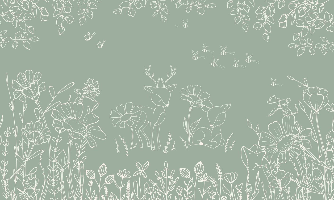 Deer Doodles - green mural wallpaper design — premium wallpaper by Artehub Egypt