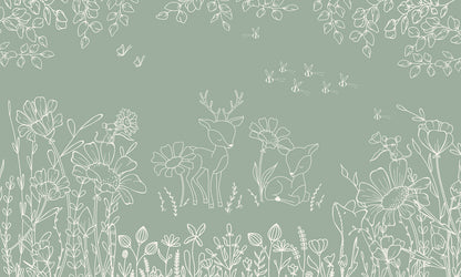 Deer Doodles - green mural wallpaper design — premium wallpaper by Artehub Egypt