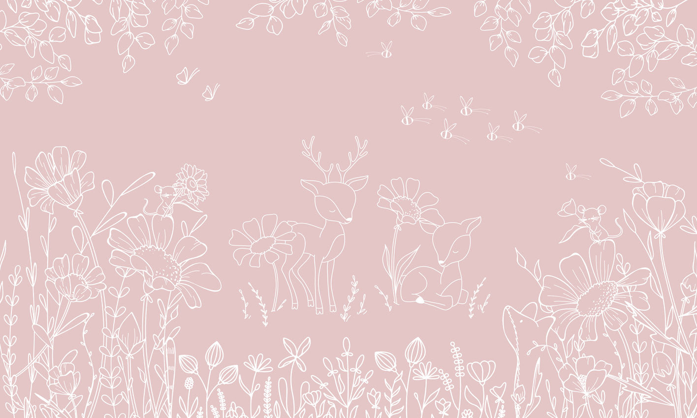 Deer Doodles - pink mural wallpaper design — premium wallpaper by Artehub Egypt