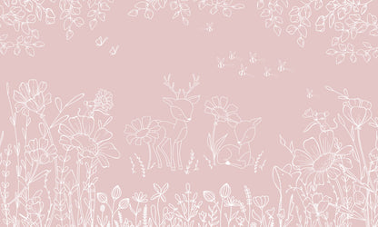 Deer Doodles - pink mural wallpaper design — premium wallpaper by Artehub Egypt