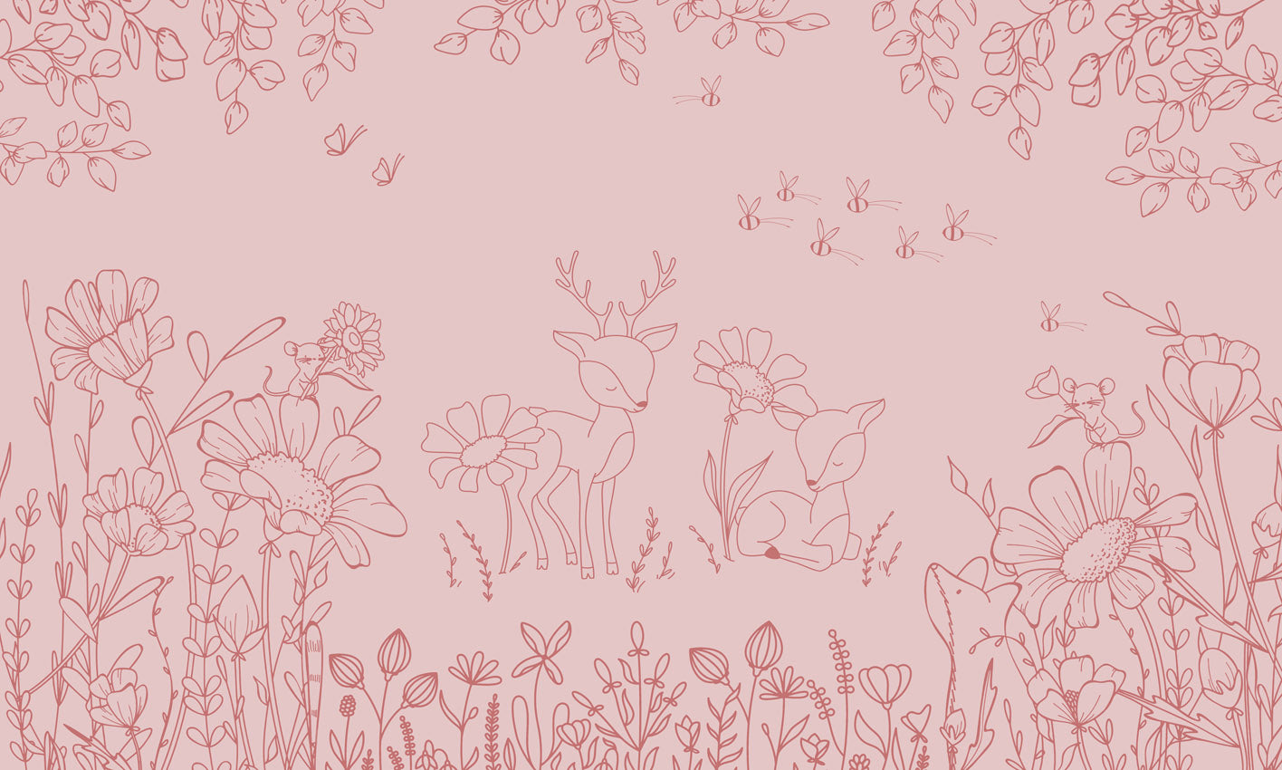 Deer Doodles - pink dark mural wallpaper design — premium wallpaper by Artehub Egypt