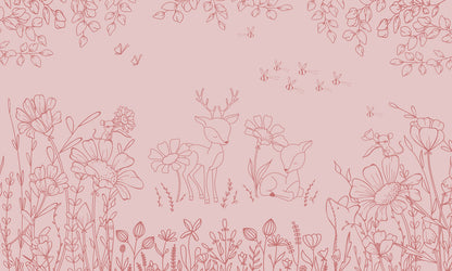 Deer Doodles - pink dark mural wallpaper design — premium wallpaper by Artehub Egypt