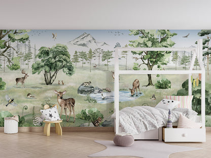 Deer Forest - Summer luxury wallpaper in kids room interior — Artehub Egypt