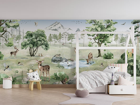 Deer Forest - Summer luxury wallpaper in kids room interior — Artehub Egypt