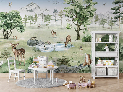 Deer Forest - Summer luxury wallpaper in kids room interior — Artehub Egypt