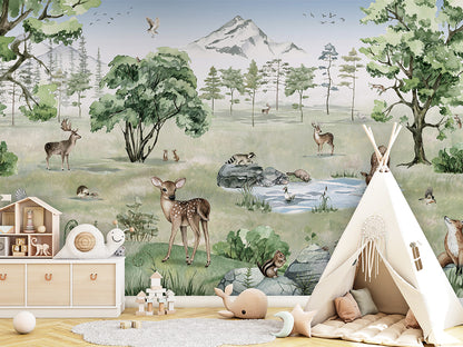 Deer Forest - Summer luxury wallpaper in kids room interior — Artehub Egypt
