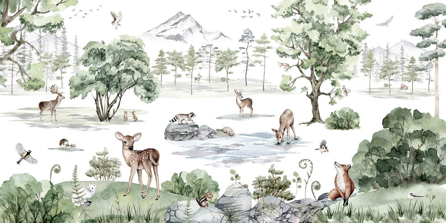 Deer Forest - Winter European mural wallpaper design for kids room — Artehub Egypt
