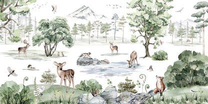 Deer Forest - Winter European mural wallpaper design for kids room — Artehub Egypt