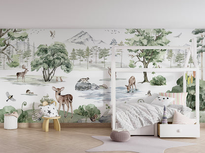 Deer Forest - Winter luxury wallpaper in kids room interior — Artehub Egypt