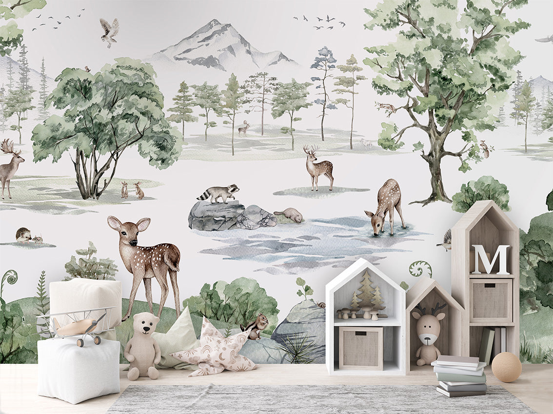 Deer Forest - Winter luxury wallpaper in kids room interior — Artehub Egypt
