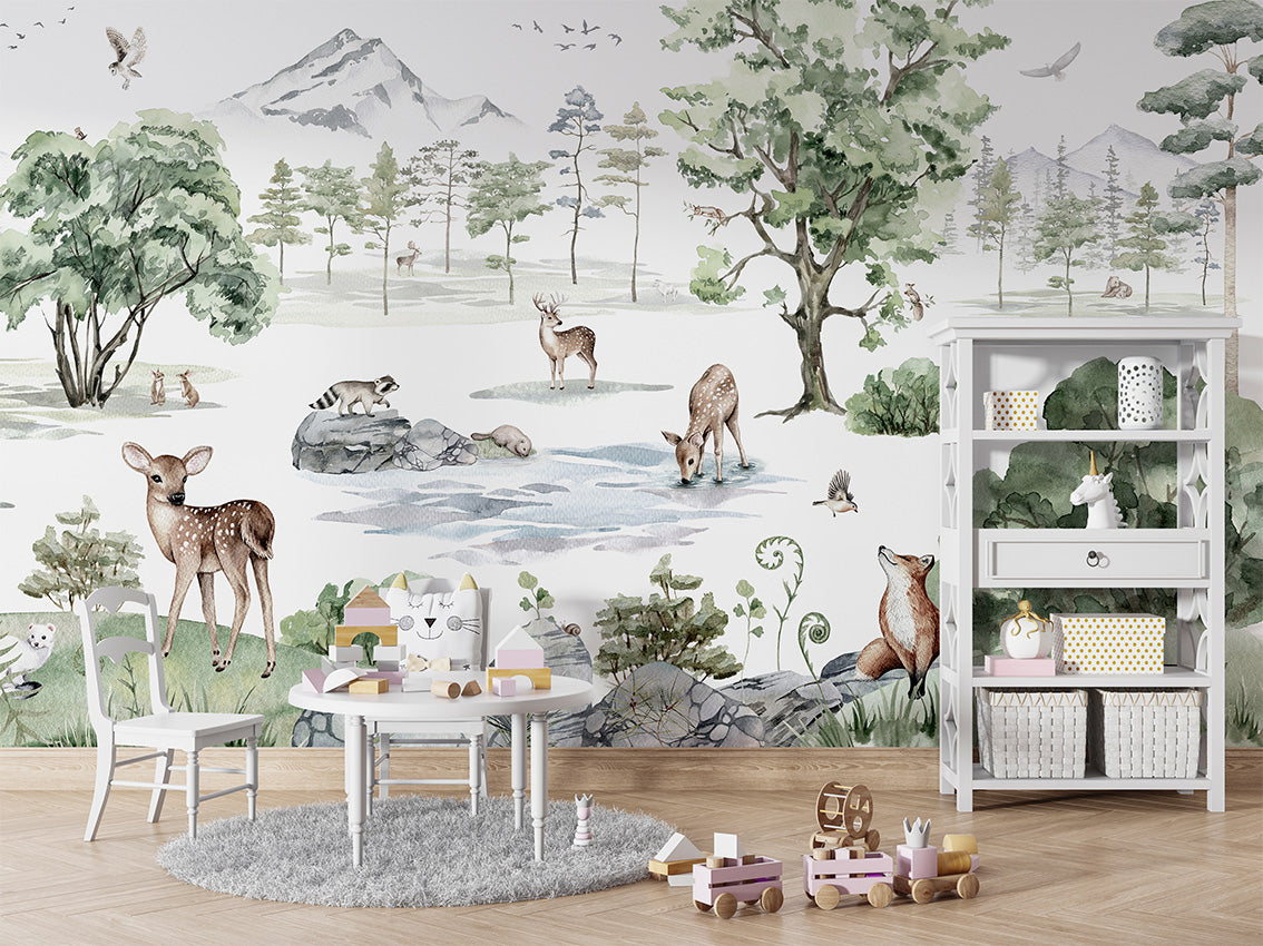Deer Forest - Winter luxury wallpaper in kids room interior — Artehub Egypt