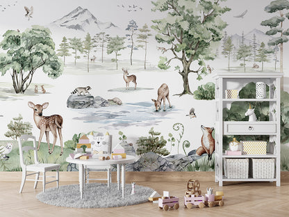 Deer Forest - Winter luxury wallpaper in kids room interior — Artehub Egypt