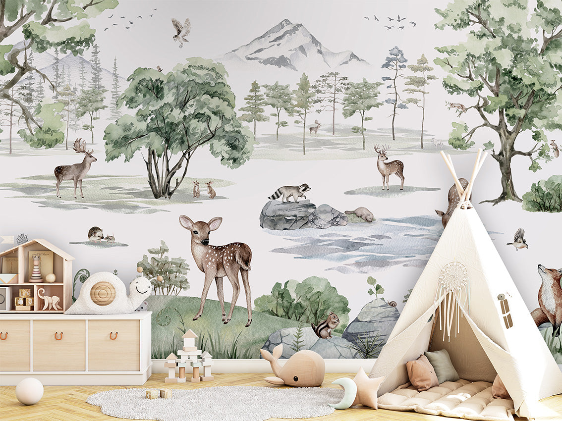 Deer Forest - Winter luxury wallpaper in kids room interior — Artehub Egypt