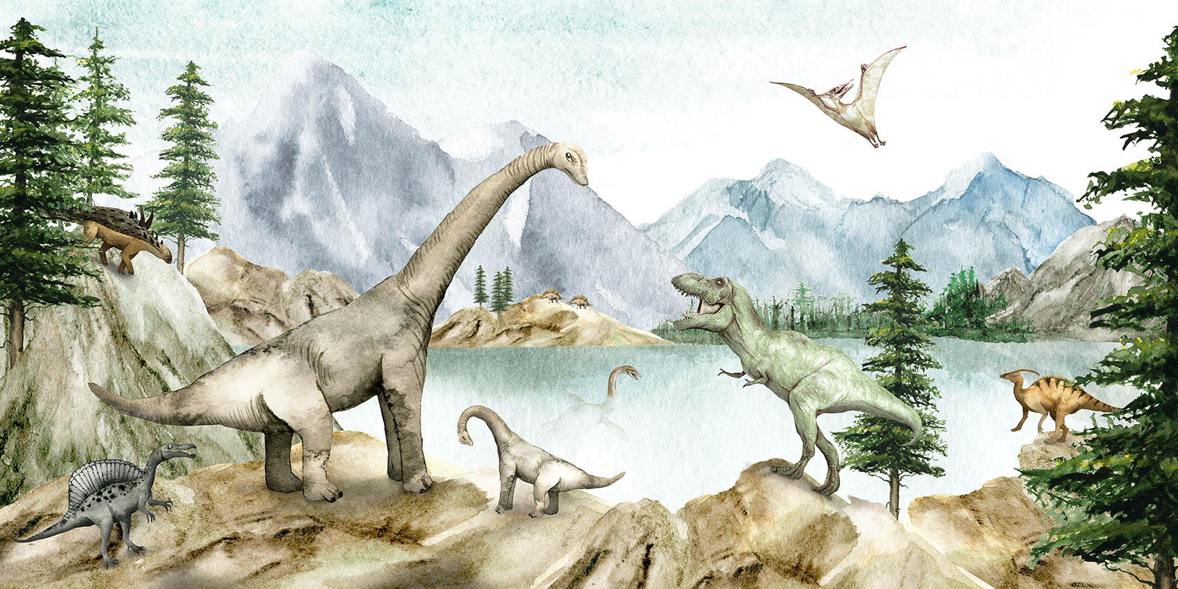 Dino Dreams European mural wallpaper design for kids room — Artehub Egypt