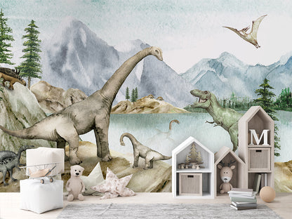 Dino Dreams luxury wallpaper in kids room interior — Artehub Egypt