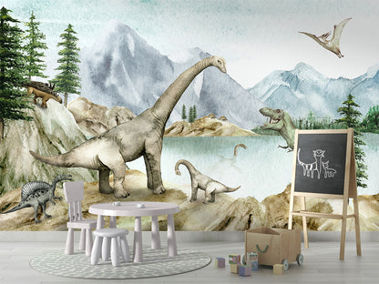 Dino Dreams luxury wallpaper in kids room interior — Artehub Egypt