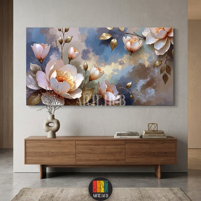 A large horizontal floral canvas painting from Artehub featuring soft pink and white blooms with golden leaves, designed for modern wall art in Egypt.

تابلوه كانفاس لزهور رقيقة بلمسات ذهبية من Artehub، مثالي لديكورات الحوائط العصرية والراقية في مصر.