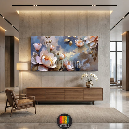 A large horizontal floral canvas painting from Artehub featuring soft pink and white blooms with golden leaves, designed for modern wall art in Egypt.

تابلوه كانفاس لزهور رقيقة بلمسات ذهبية من Artehub، مثالي لديكورات الحوائط العصرية والراقية في مصر.