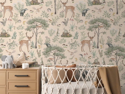 Fantastic Forest - Beige luxury wallpaper in kids room interior — Artehub Egypt