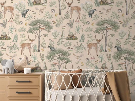 Fantastic Forest - Beige luxury wallpaper in kids room interior — Artehub Egypt