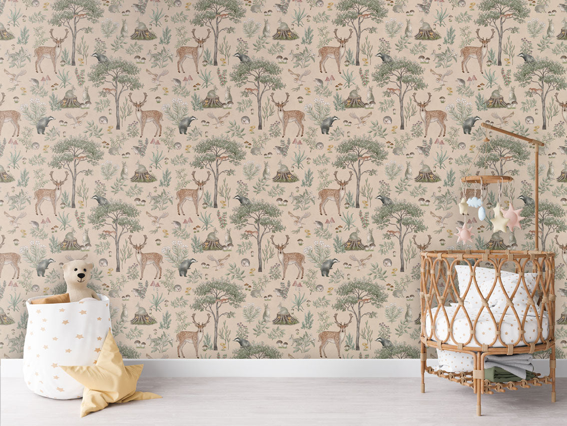 Fantastic Forest - Beige luxury wallpaper in kids room interior — Artehub Egypt