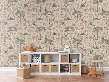 Fantastic Forest - Beige luxury wallpaper in kids room interior — Artehub Egypt