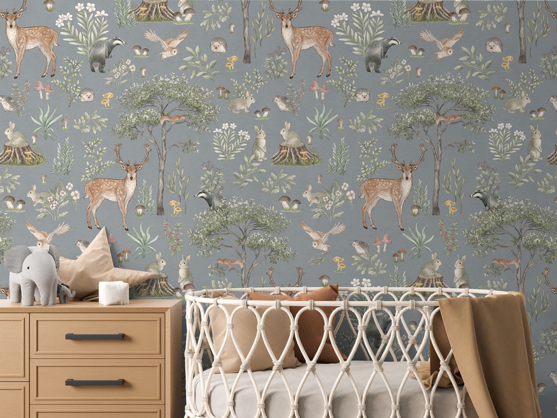 Fantastic Forest - Blue luxury wallpaper in kids room interior — Artehub Egypt