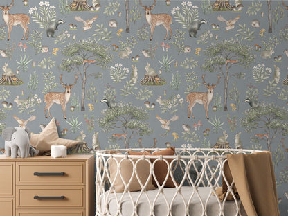 Fantastic Forest - Blue luxury wallpaper in kids room interior — Artehub Egypt