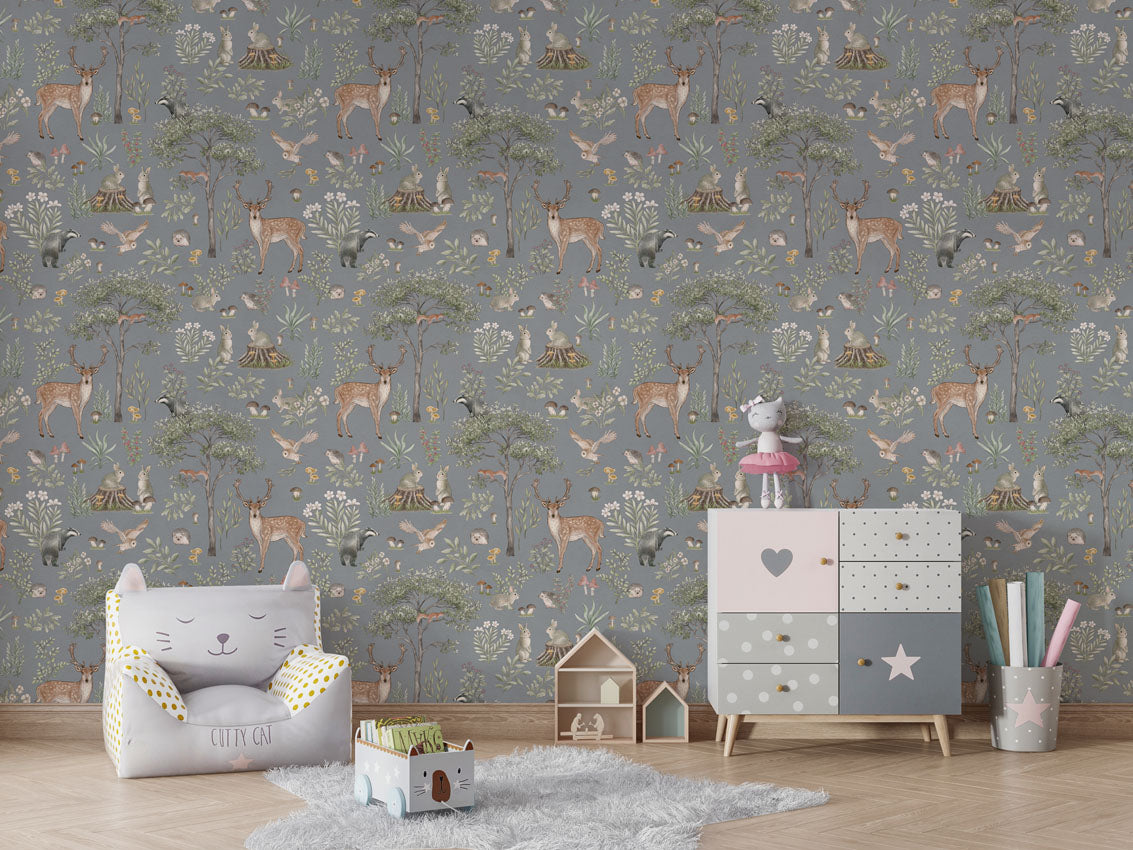 Fantastic Forest - Blue luxury wallpaper in kids room interior — Artehub Egypt