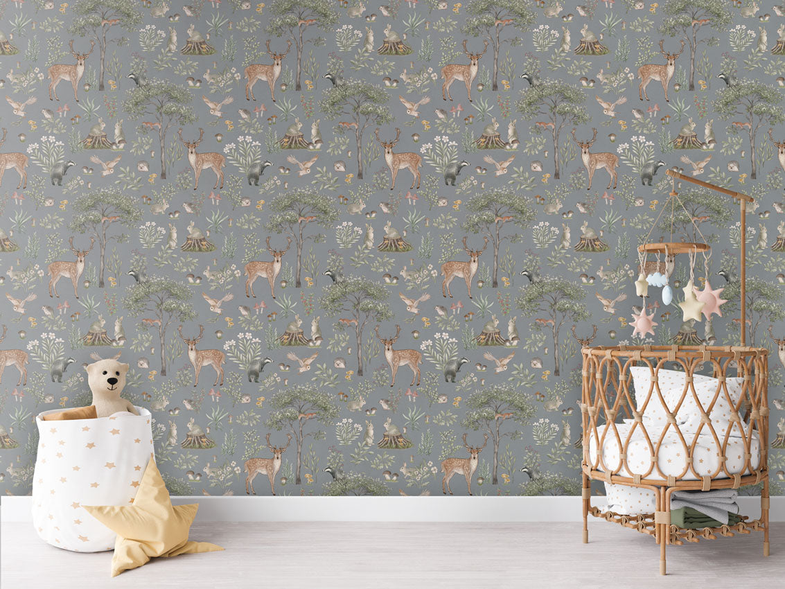 Fantastic Forest - Blue luxury wallpaper in kids room interior — Artehub Egypt