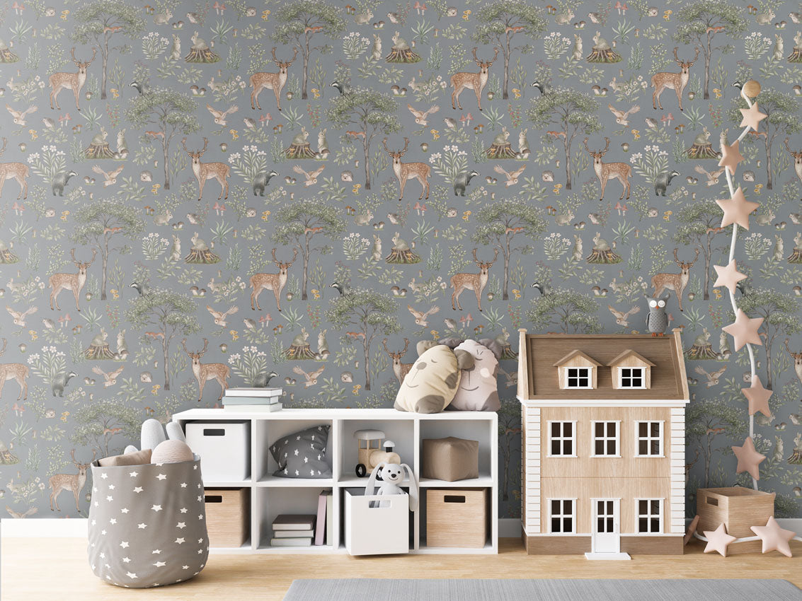 Fantastic Forest - Blue luxury wallpaper in kids room interior — Artehub Egypt