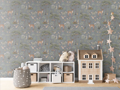 Fantastic Forest - Blue luxury wallpaper in kids room interior — Artehub Egypt