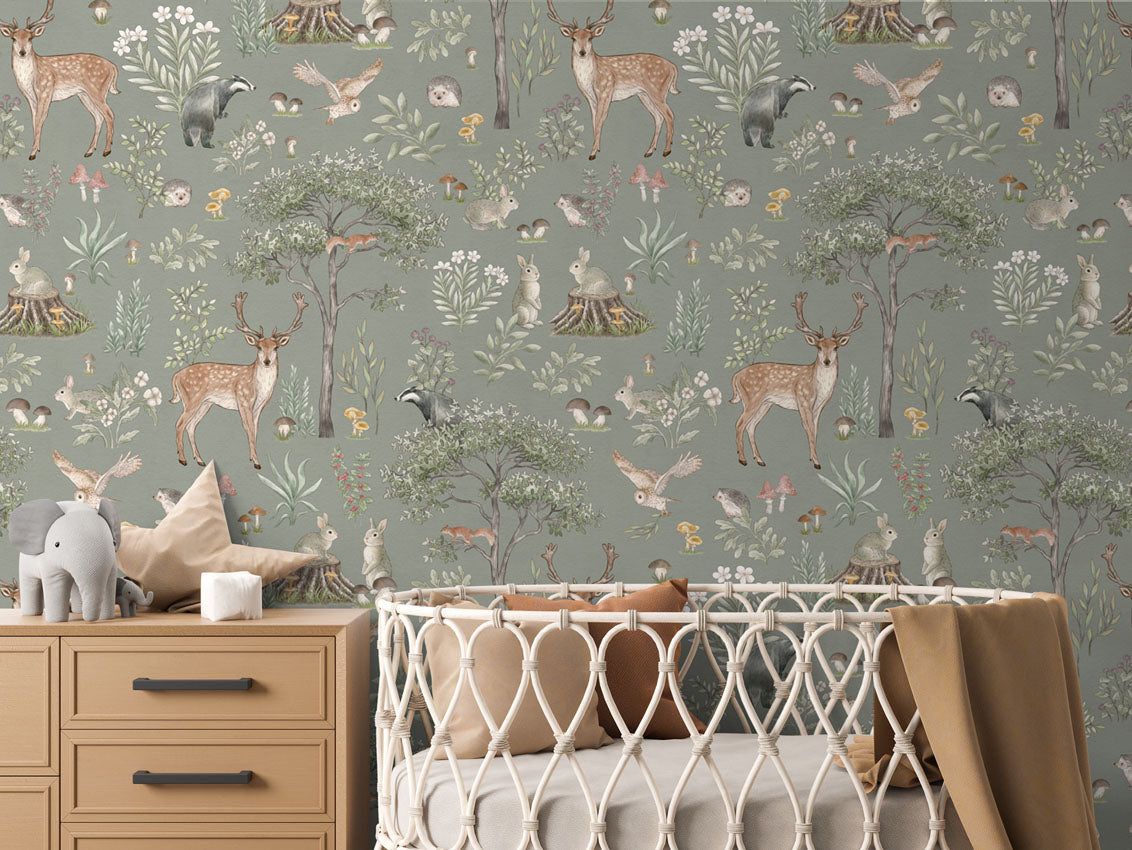 Fantastic Forest - Green luxury wallpaper in kids room interior — Artehub Egypt