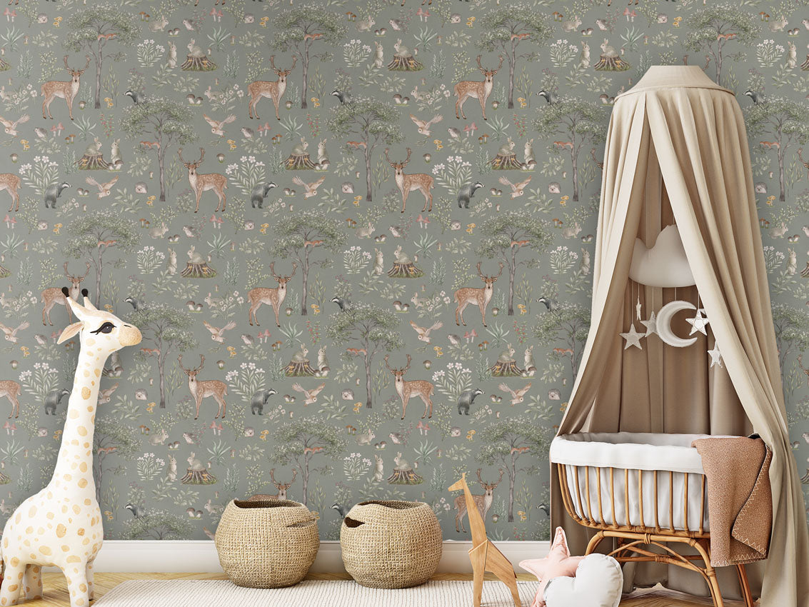 Fantastic Forest - Green luxury wallpaper in kids room interior — Artehub Egypt