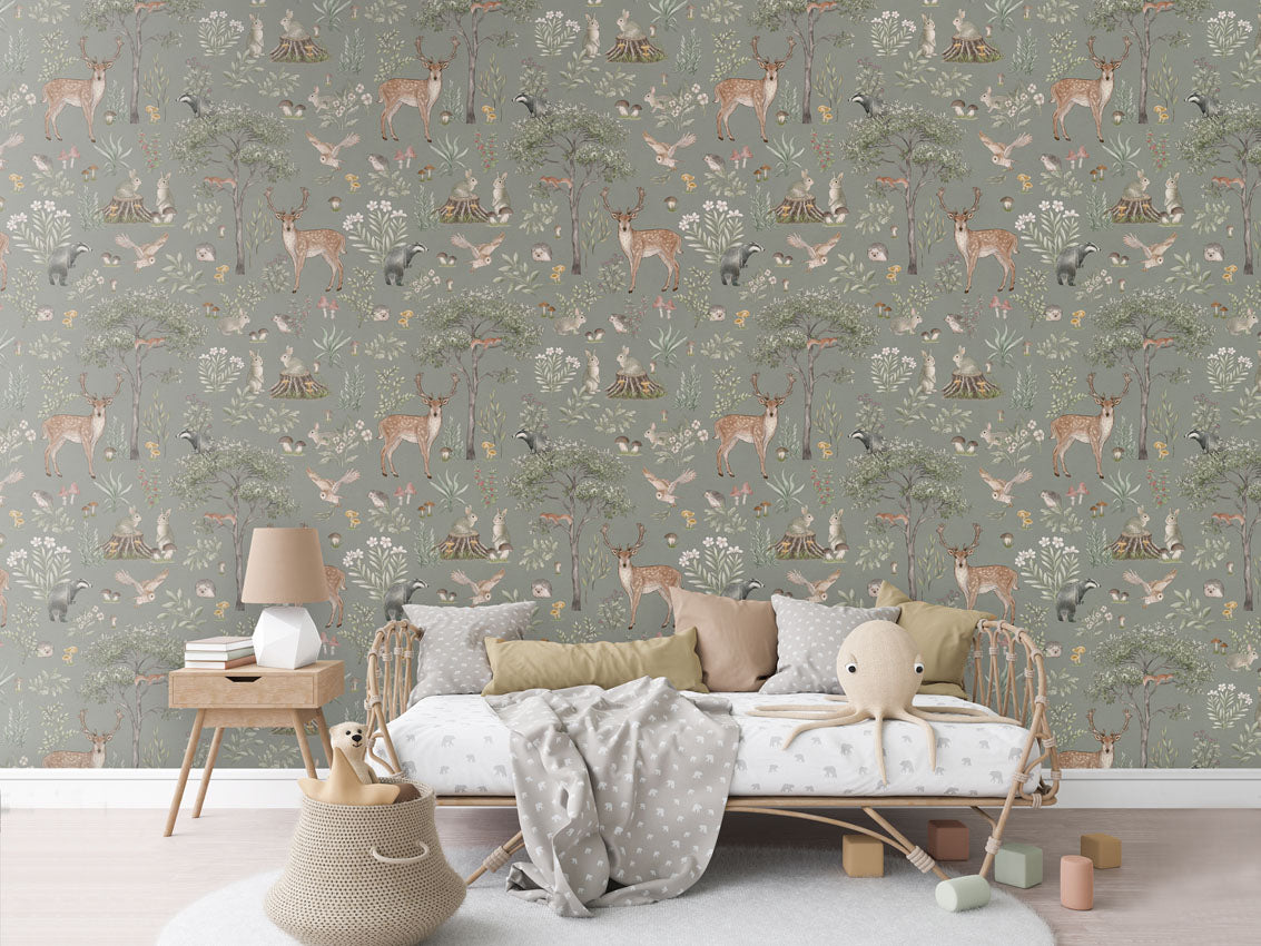 Fantastic Forest - Green luxury wallpaper in kids room interior — Artehub Egypt