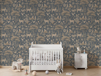 Fantastic Forest - Vintage Blue luxury wallpaper in kids room interior — Artehub Egypt