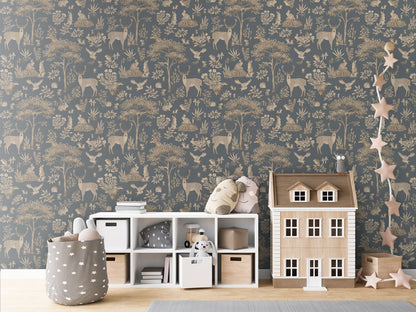 Fantastic Forest - Vintage Blue luxury wallpaper in kids room interior — Artehub Egypt